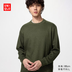 优衣库 486111 柔软针织摇粒绒 深橄榄色 圆领套头衫