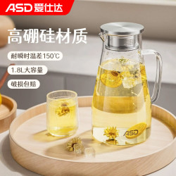 爱仕达 玻璃杯凉水壶耐高温1.8L大容量家用带把耐热高硼硅耐高温泡茶壶 玻璃水壶1.8L