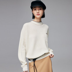 帕罗 2025秋冬新款条纹口袋100%纯山羊绒衫女士针织半高领休闲保暖毛衣