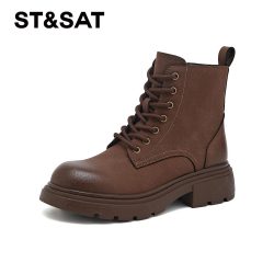 星期六 ST&SAT 2026新款英伦马丁靴女擦色短靴粗跟系带户外穿搭气质女靴