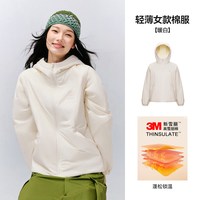 移动端、88VIP：熊猫 轻薄棉服女连帽3M新雪丽棉宽松保暖外套白色蓬松锁温抗湿冷