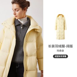 navigare 意大利小帆船黑色长款羽绒服外套女冬季休闲保暖面包服