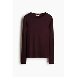 H&M HM女装T恤2026秋季新款罗纹棉质汗布长袖圆领休闲修身上衣1260555