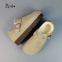 岛外 DAOWAI勃肯鞋秋冬加绒羊毛厚底4cm包头软木鞋复古休闲博肯鞋
