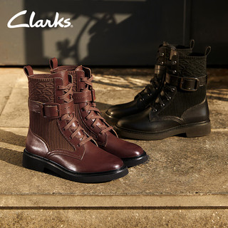 Clarks Splend系列 交叉绑带骑士靴 深棕色 39.5