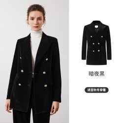 navigare 意大利小帆船黑色中长款西服秋季休闲金丝绒西装外套女