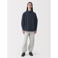 無印良品 MUJI 男式水洗平纹宽版衬衫 藏青色 XL
