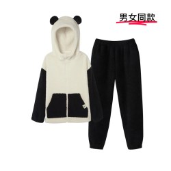 Ubras 23年熊绒绒拉链家居服套装女睡衣保暖冬季套装舒适可外穿 燕麦奶色 S