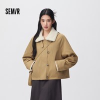 森马 淘金币149.9 森马外套女冬季斜挎包毛领宽松插肩袖夹棉2026新款复古巴恩风夹克