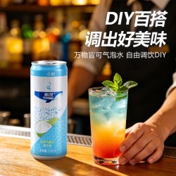 鲸奇 苏打气泡水罐装椰子味原味0糖0脂0卡健身无糖饮料调咖啡整箱