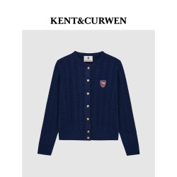 KENT&CURWEN 女装纯羊毛萨维尔毛衣绞花针织开衫