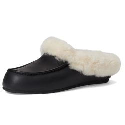 UGG 女式 Ansley Mule Lthr 拖鞋, 黑色