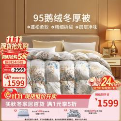 富安娜 家纺 羽绒被芯95%白鹅绒被子冬天加厚冬被 95灰鹅绒-晓露2.0 单人被1.2/1.5米（被芯152*210cm）