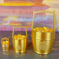 纯黄铜大号一桶金套装摆件车载客厅办公室摆件创意