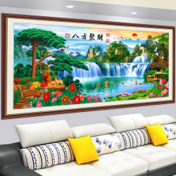 山水画客厅自贴墙壁纸风景装饰墙面墙贴纸中式自粘装饰画流水生财