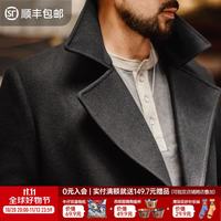 马登 工装老钱风黑色平驳领西装风衣外套双排扣中长款大衣厚款男士秋冬 黑色  L