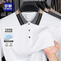 罗蒙 长袖t恤男2026秋季新款翻领Polo中青年商务休闲易打理打底衫上衣