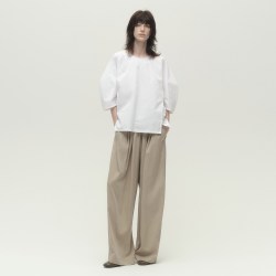 白弓 轻都市泡泡袖100%匹马棉衬衫女短高腰上衣55665