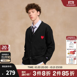 Champion 冠军秋季外套卫衣男女士新款情侣休闲V领开衫爱心刺绣上衣 黑色 S