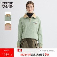 TEENIE WEENIE 小熊女装卫衣秋冬季节清新柔软舒适潮酷个性翻领上衣 深绿色 S