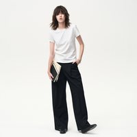 白弓早春经典百搭圆领三本针工艺短袖加厚领口通勤短袖T恤女57707