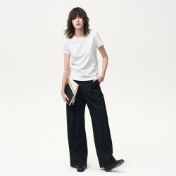 白弓早春经典百搭圆领三本针工艺短袖加厚领口通勤短袖T恤女57707