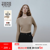 TEENIE WEENIE 小熊女装绵羊毛混纺简约拼接假两件圆领毛衣针织衫 卡其色 M