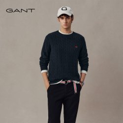 GANT 秋男士纯棉圆领毛衣翻领绞花针织开衫外套