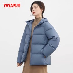 YAYA 女士2024年冬季米白色高端简约保暖加厚鸭绒外套J