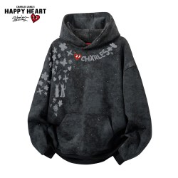 CHARLES JANG'S HAPPY HEART 新款满天星连帽卫衣男秋冬季字母印花扎染情侣宽松上衣