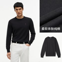 TOMMY HILFIGER Tommy秋冬男女纯棉休闲通勤纯色圆领打底针织衫毛衣