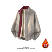 月伊纺 皮衣外套男复古立领机车服加绒保暖夹克上衣青年撞色扎染情侣外套