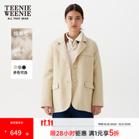TEENIE WEENIE 五折 小熊女装毛呢外套冬季气质优雅刺绣西装翻领大衣上装