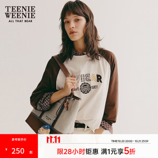 TEENIE WEENIE 小熊女装时髦美式学院风撞色插肩长袖宽松圆领T恤