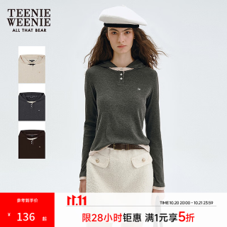 TEENIE WEENIE 小熊简约连帽长袖T恤女2025冬季新款女t恤 煤灰色 S