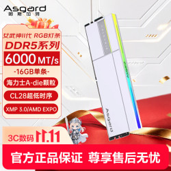 阿斯加特 16GB DDR5 6000 台式机内存条 女武神·瓦尔基里II代 RGB灯条 海力士A-die CL28 极地白 AI电脑