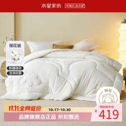 水星家纺 A类阻螨新疆100%纯棉花冬被芯全棉秋冬被子 慢时光净味棉花冬被 150cm×210cm
