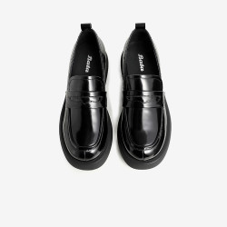 Bata 乐福鞋女单秋英伦牛皮jk小皮鞋 黑色