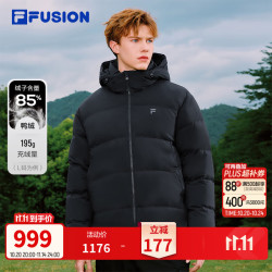 斐乐 羽绒服丨FILA FUSION潮牌保暖羽绒服男士松弛休闲宽松连帽外套 正黑色-BK L 175/96A/L