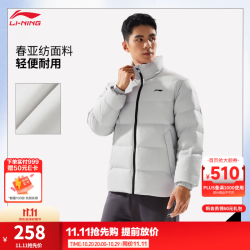 李宁 防风短羽绒服男保暖80%鸭绒立领外套 水晶灰-2 2XL