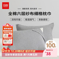 张御 纯棉100%枕巾一对 男士防油防汗高端枕头巾  52*76cm 小白格