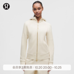 lululemon 丨Scuba Evolve 女士经典剪裁拉链连帽衫 LW3LH6S 浅象牙白/金 L