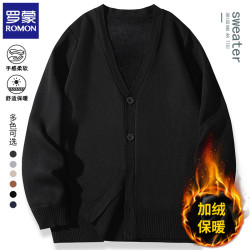 罗蒙 毛衣开衫加绒加厚款  黑色 XL