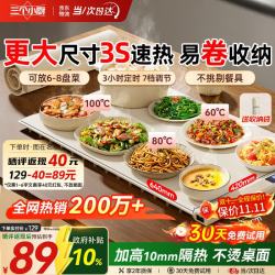 三个小厨 暖菜板速热菜保温饭菜加热垫柔性可卷调节收纳全家用智能多功能加热桌垫神器大尺寸硅胶64cm