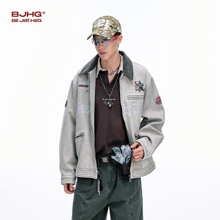 BJHG 灯芯绒拼接 做旧深灰 L 男士夹克