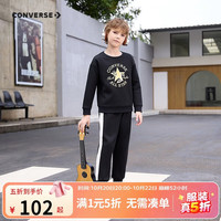 匡威 男女童加绒卫衣+长裤2件套冬季新款印花儿童保暖套装