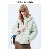 VEGA CHANG 撞色连帽短款羽绒服女装冬新款韩系清新温柔风百搭外套