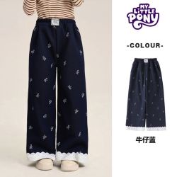 小马宝莉 女童仿牛仔加绒阔腿裤2026冬季新款休闲保暖裤子