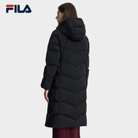 FILA斐乐 女士长款鹅绒服 连帽保暖 正黑色 M码