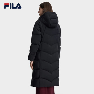 FILA斐乐 女士长款鹅绒连帽羽绒服 正黑色 M